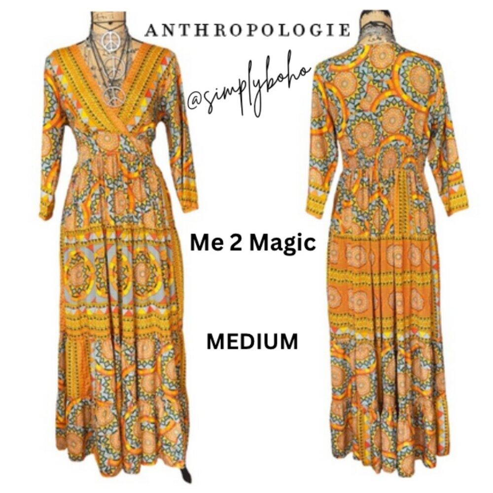 Anthropologie ‘Me 2 Magic’ Orange and Blue Maxi Dress Large